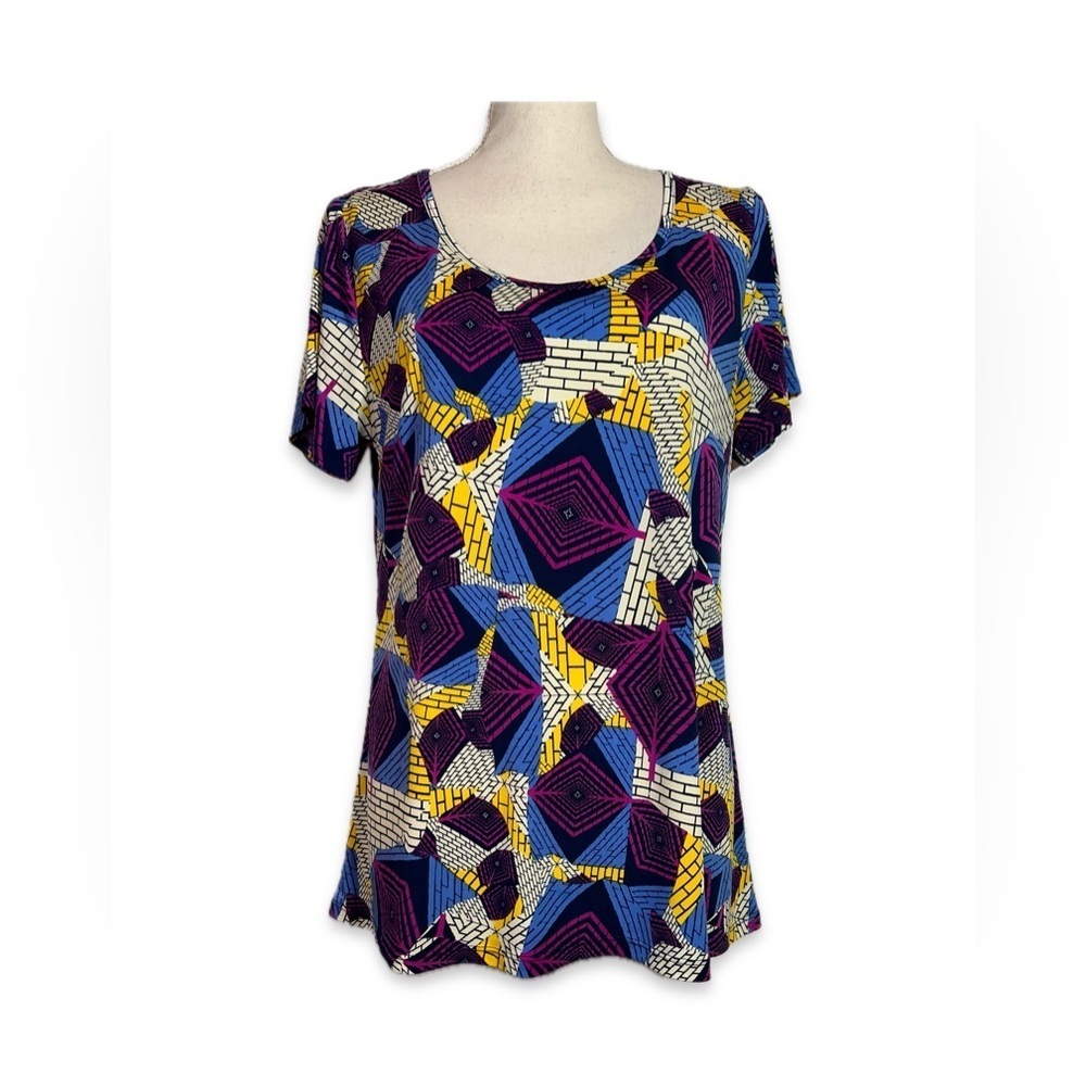 LuLaRoe Colorful Geometric Women's Top Size M Purple/Black/Yellow